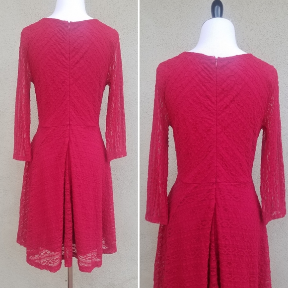 Lush Fuschia Fit And Flare Lace Skater Dress - Picture 3 of 7